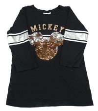 Černé triko s proužkem a Mickey Mousem z překlápěcích flitrů Disney