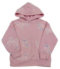 Růžová mikina s motýlky a kapucí Primark