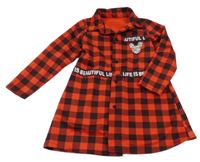 Červeno-černé kostkované propínací šaty s Minnie z kamínků 