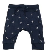 Tmavomodré baggy tepláky s kotvami H&M