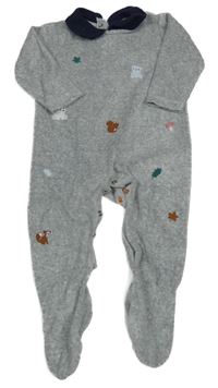 Šedý sametový overal se zvířátky Nutmeg