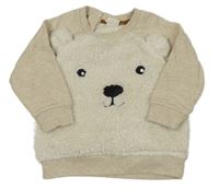 Smetanová huňatá mikina s medvědem H&M