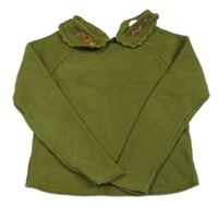 Khaki svetr s límečkem a kytičkami Next