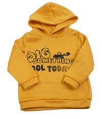 Pomerančová mikina s nápisem a kapucí 