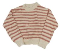 Světle-tmavorůžový pruhovaný chlupatý crop svetr Yigga