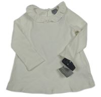 Nové - smetanové žebrované triko s volánkem TAHARI