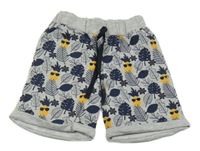 Šedo-tmavomodré teplákové kraťasy s listy 