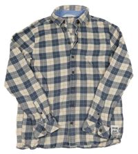 Tmavomodro-smetanovo-červená kostkovaná flanelová košile H&M