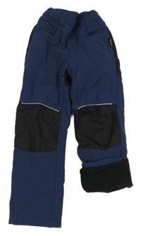 Tmavomodro-černé šusťákové outdoorové podšité kalhoty 