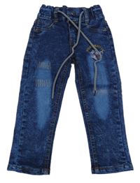 Tmavomodré skinny rifle s výšivkou