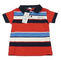 Nové - Červeno-modro-bílé pruhované polo tričko 