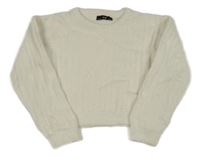 Smetanový chlupatý žebrovaný crop svetr New Look
