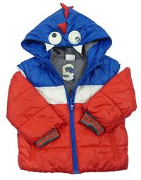 Červeno-modro-bílá šusťáková zimní bunda s kapucí - příšerka F&F