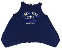 Tmavomodrý top s nápisem H&M