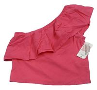Růžová žebrovaná crop halenka s volánky Matalan