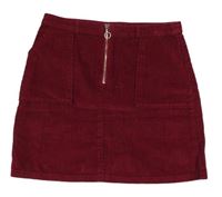 Vínová manšestrová sukně se zipem Matalan
