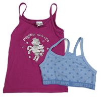 2set - Růžová košilka s jednorožcem + modrá lambáda 