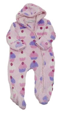 Světlerůžová chlupatá kombinéza s muffiny a kapucí Nursery Time