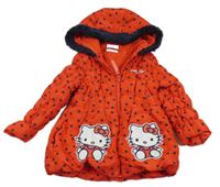 Červená srdíčkovaná šusťáková zimní bunda s Hello Kitty a kapucí Debenhams