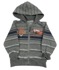 Šedá pruhovaná propínací mikina s Cars a kapucí Kidtizen