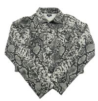 Šedo-černo-bílá vzorovaná crop bunda 