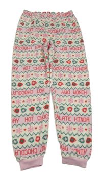 Bílo-růžové vzorované fleecové pyžamové kalhoty s nápisy Primark 
