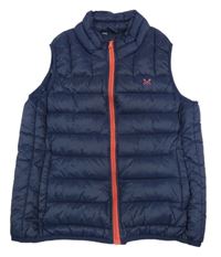 Tmavomodrá šusťáková prošívaná zateplená vesta s logem 