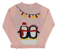 Světlerůžový svetr s tučňáky Pepperts