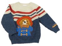 Tmavmodro-béžový vlněný svetr s Paddingtonem Tu