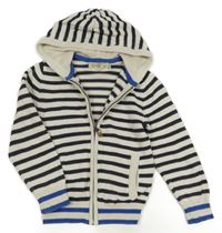 Tmavošedo-bílý pruhovaný propínací svetr s kapucí H&M