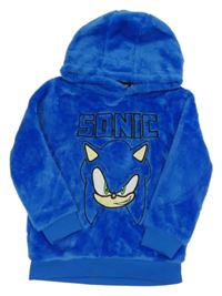 Safírová chlupatá mikina se Sonicem a kapucí 