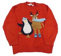 Červený svetr se zvířátky H&M