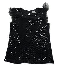 Černá třpytivá sametová halenka s volánky Little Kids 