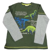 Khaki-šedé triko s dinosaury Kids