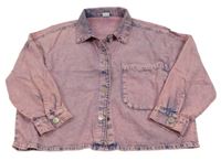 Růžovo-modrá riflová crop oversize bunda Next 