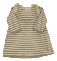 Béžovo-hnědé pruhované svetrové šaty s volánky F&F