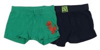 2x - Zelené + tmavomodré boxerky s dinosaurem 