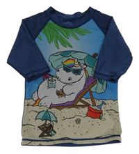 Tmavomodro-modré UV tričko s jednorožcem 