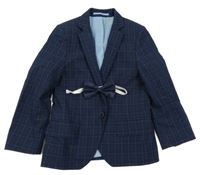 2set - Tmavomodro-modré kostkované společenské sako + motýlek River Island