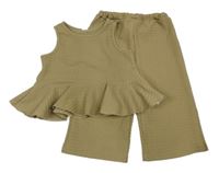 2set- Béžová vzorovaná crop halenka + culottes kalhoty Shein