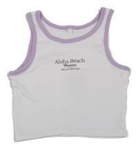 Bílo-lila žebrovaný crop top s nápisem 