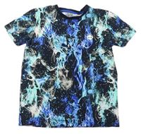 Černo-modro-mátové vzorované tričko s lebkou Next 