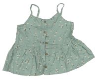 Olivovošedý halenkový propínací top s kytičkami H&M