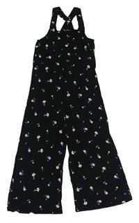 Černý kalhotový culottes overal s kytičkami H&M
