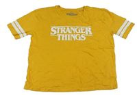 Okrové crop tričko s nápisy - Stranger Things a pruhy C&A