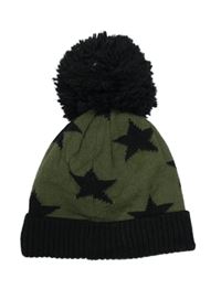 Khaki-černá pletená čepice s hvězdičkami a bambulí Next