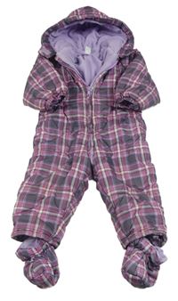 Fialovo-růžová kostkovaná šusťáková zimní kombinéza + boty C&A