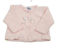 Světlerůžový pletený propínací svetr s mašlí a vzorem SARDON