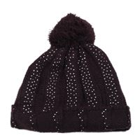 Mahagonová žebrovaná pletená čepice s kamínky a bambulí M&Co