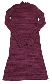 Vínovo-tmavovínové melírované žebrované třpytivé úpletové šaty s rolákem PRIMARK